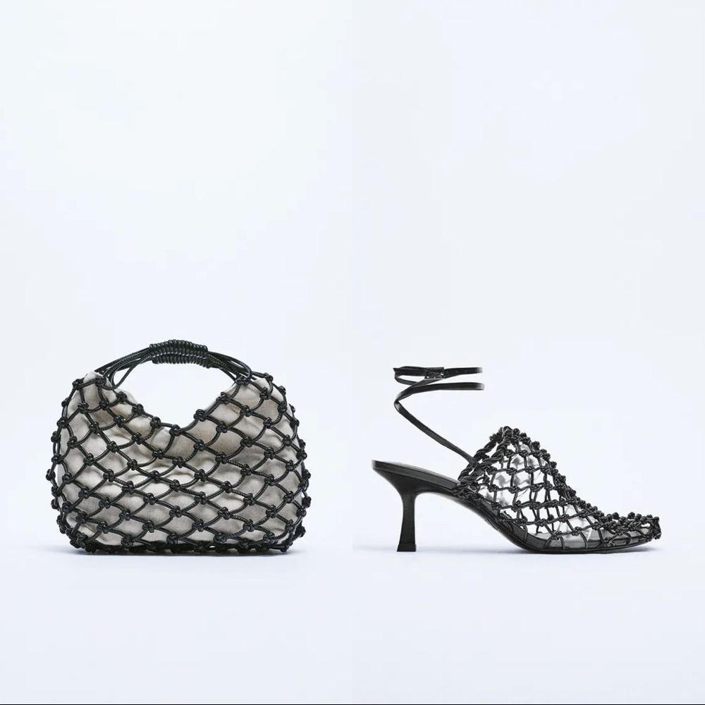 Zara Set - Black Knotted Mesh Heels & Mini Bag